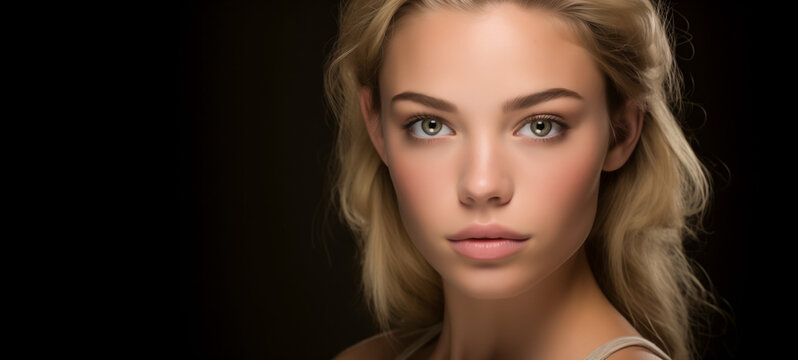 Ethereal beauty portrait of a young blonde woman with a gentle gaze