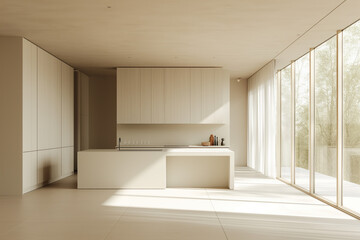Fototapeta na wymiar Modern minimalist kitchen interior. Created with Generative AI technology 
