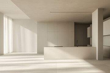 Modern minimalist kitchen interior. Created with Generative AI technology
