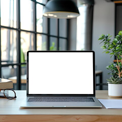 Model: Blank Laptop Screen in a Modern Office