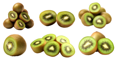 Kiwi Kiwifruit Chinese gooseberry, many angles and view side top front heap pile bunch isolated on...