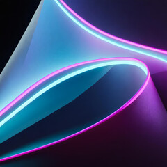 3d render. Abstract background of curvy neon line glowing in the dark and folded paper. Modern minimal wallpaper