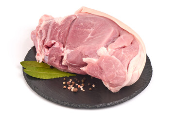 Raw pork ham meat, isolated on white background.