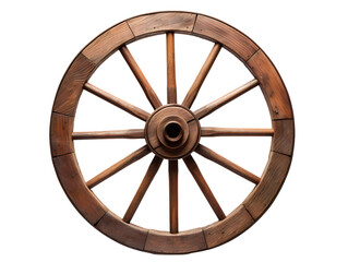 Old Wooden Wagon Wheel, isolated on a transparent or white background - obrazy, fototapety, plakaty