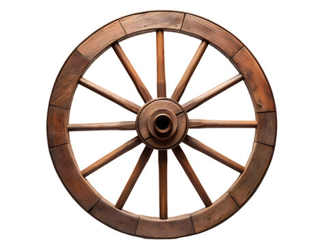 Old Wooden Wagon Wheel, isolated on a transparent or white background