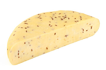 Caraway cheese, isolated on a white background.