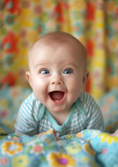 A baby with a playful and giggly expression, capturing the joy of infancy. 