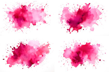 set of abstract watercolor pink splashes isolated