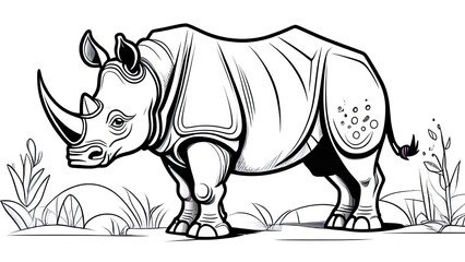 Funny lion coloring page. rhinoceros cartoon characters. For kids coloring book.