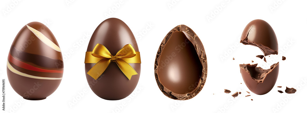 Sticker Easter set of chocolate eggs, Isolated on Transparent Background, PNG