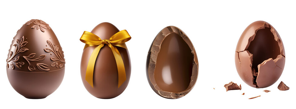 Chocolate egg set for Easter, Isolated on Transparent Background, PNG