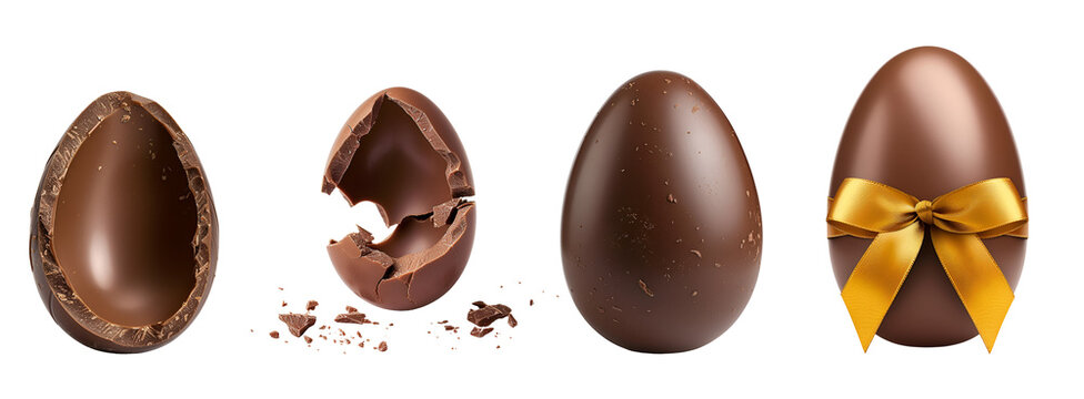 Set of Easter eggs made of chocolate, Isolated on Transparent Background, PNG