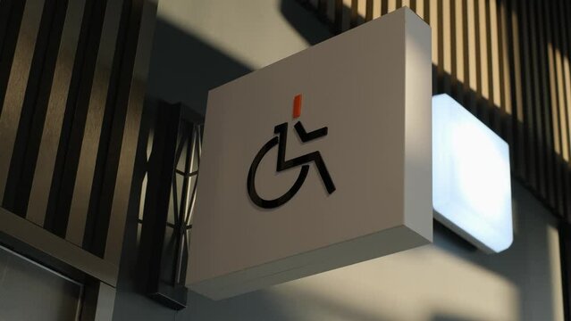 Information stand with a sign of a room for the disabled at the entrance