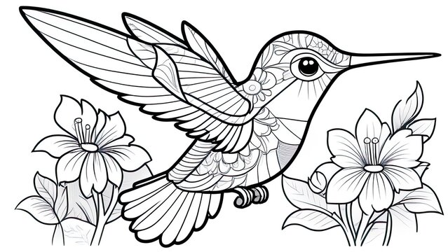 Funny hummingbird coloring page. hummingbirds cartoon characters. For kids coloring book. © Irina