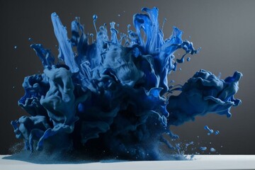 Splashy blue paint against grey background. Generative AI