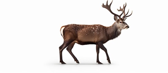 Red deer stag in front of a white background, remasterized