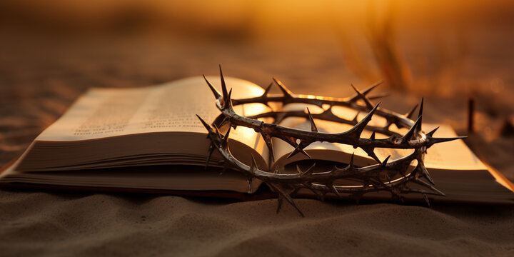 the bible and the crown of thorns among the sands of the desert
