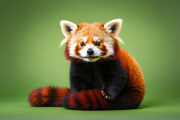 red panda sitting relaxed on a green background - Powered by Adobe