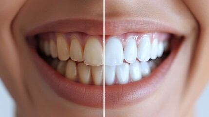 Radiant smile evolution  before and after dental whitening transformation close up - obrazy, fototapety, plakaty