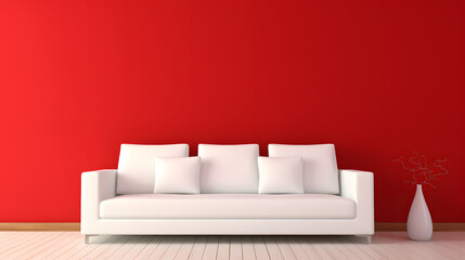 Fototapeta na wymiar Interior design of modern white couch on red wall background