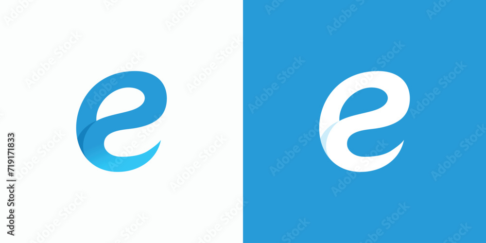 Poster curved letter e shape vector logo design with three-dimensional effect.