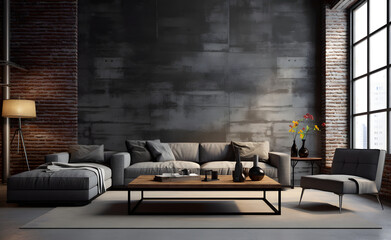 a sofa in an industrial living room 