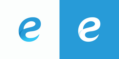 Curved letter e shape vector logo design with three-dimensional effect.
