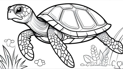 Funny turtle coloring page. turtle cartoon characters. For kids coloring book.