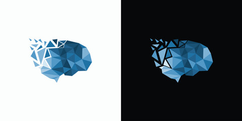 Vector logo design illustration of abstract origami geometric brain shape. - obrazy, fototapety, plakaty
