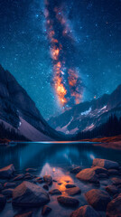 Milky Way over mountains and rivers 