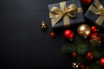 Christmas banner with blank space for text black bacground