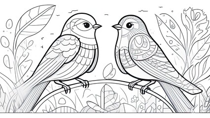 Funny forest birds coloring page. forest birds cartoon characters. For kids coloring book.