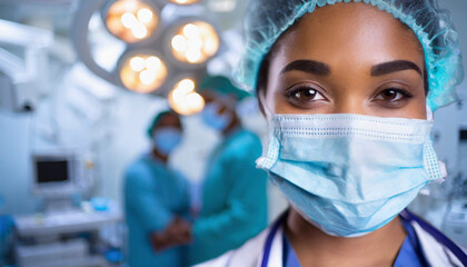 Fototapeta na wymiar Portrait of female surgeon looking at camera in operation room at hospital