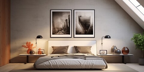 ed loft bedroom with mock picture frame.