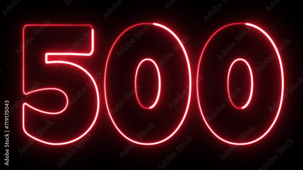 Poster 500 number text font with neon light. luminous and shimmering haze inside the letters of the text fi