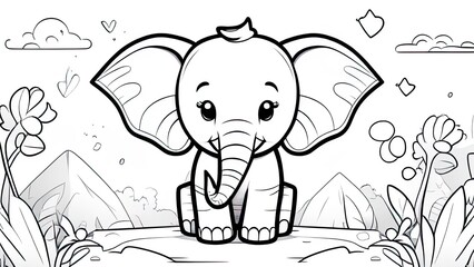 Funny elephant coloring page. elephant cartoon characters. For kids coloring book.