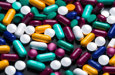 Medical balancing act. A group of medicine pills and antibiotics balancing on top of each other. 3D render illustration