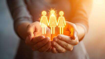 Healthcare access and coverage concept with hands holding medical icons for insurance and welfare