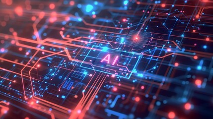 Obraz premium Computer circuit diagram with the inscription AI, artificial intelligence concept