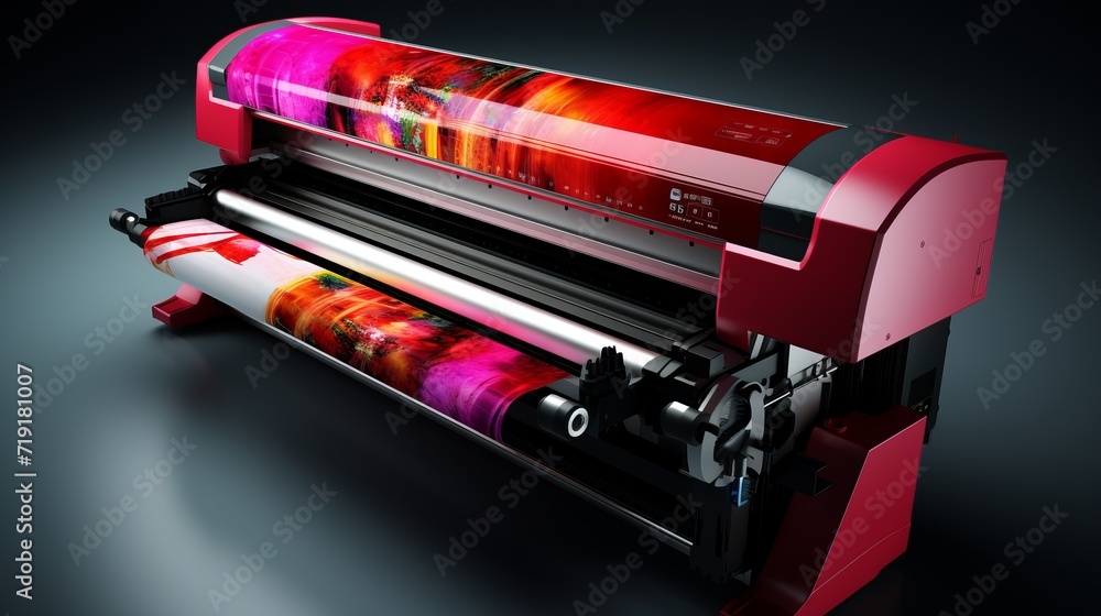 Poster Wide format plotter printing blueprints with copy space for designs and architecture projects