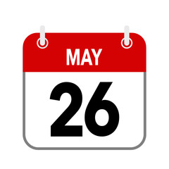 26 May, calendar date icon on white background.