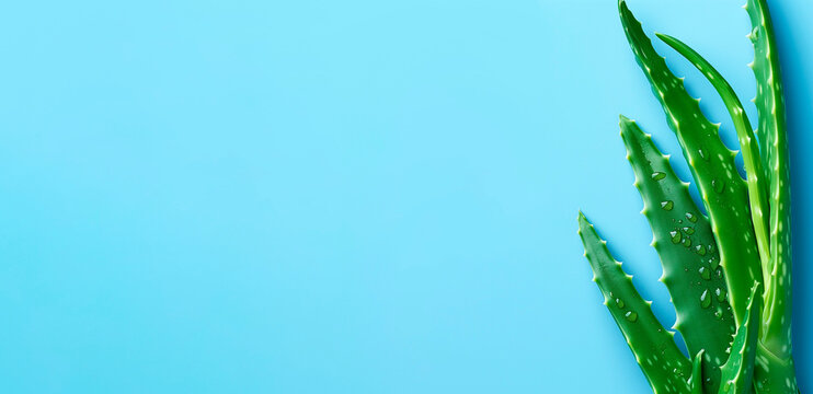 Alloe vera leaves on a blue background.