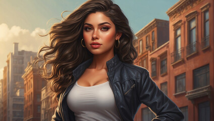 Portrait of a hot beautiful young Latina in the street, 2d art