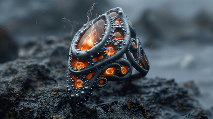Cyberpunk finger ring with flowing lava design burning