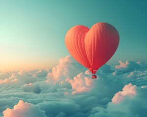 Obraz premium Paper heart-shaped hot air balloon 
