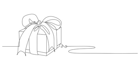 gift box line art style vector illustration. Black and white vector minimalism vector illustration of gift box