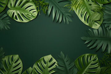 Green leaves on a paper background with copy space