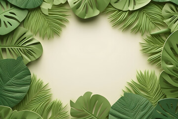 Green leaves on a paper background with copy space