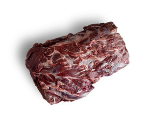 A large piece of reindeer neck with streaks of fat. isolated on a white background, top view