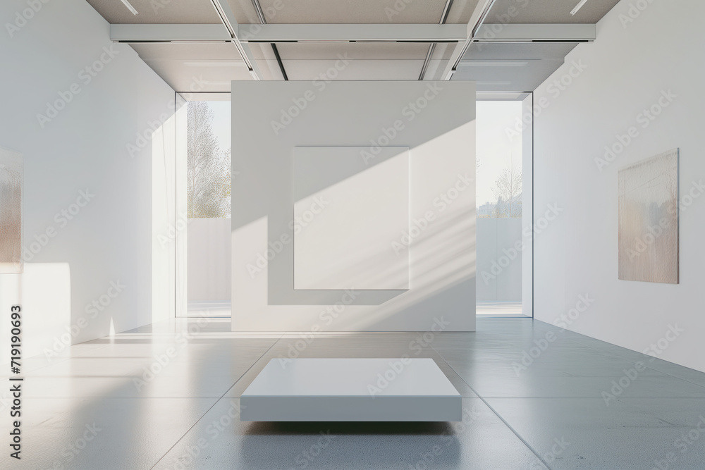 Aufkleber empty interior of a modern art gallery. white canvas. created with generative ai technology